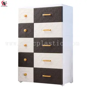 Laci Penyimpanan Kamar Anak-anak, Lemari Laci Penyimpanan Kamar Anak-anak 5 Lapis Hitam dan Putih 67*38*105CM dengan 10 Laci