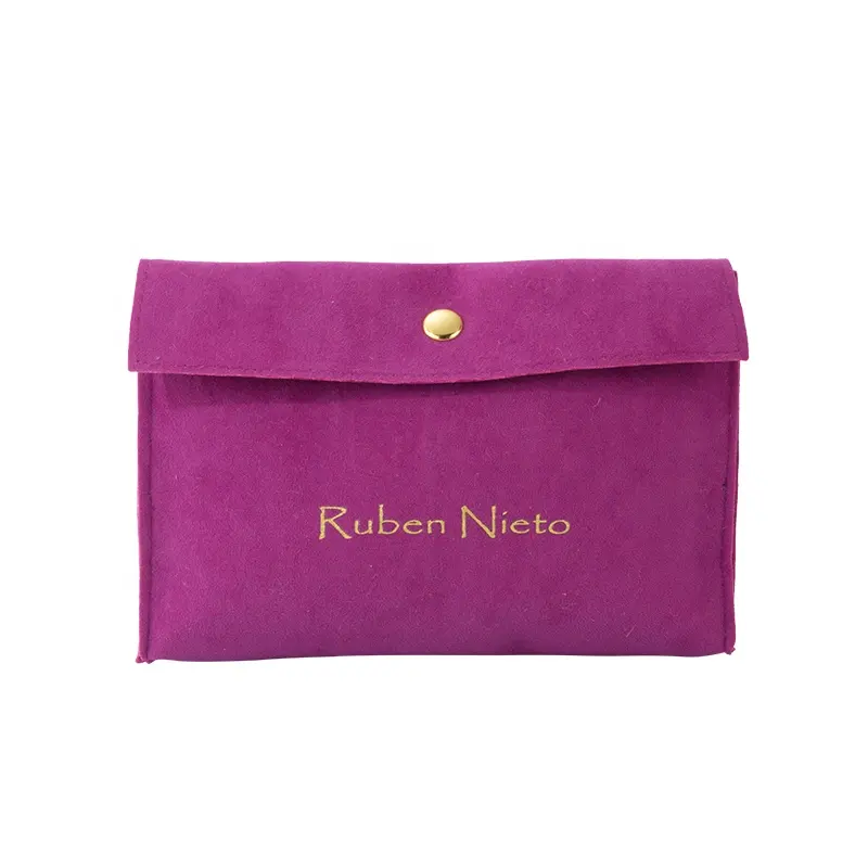 Petit sac à rabat en velours et logo personnalisé, 50 pièces, design de luxe, pochette de parfum en daim avec bouton pression