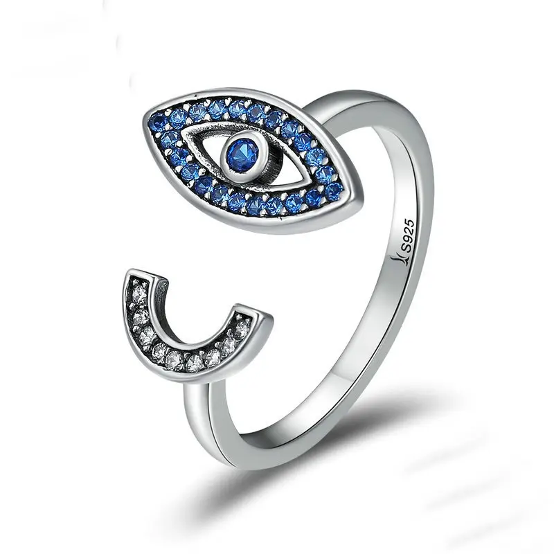 आकर्षक 925 स्टर्लिंग सिल्वर ओपन नीली आंखों के लिए उंगली के छल्ले महिलाओं के गहने