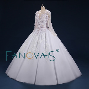 RUOLAI ASA018 nuovo <span class=keywords><strong>abito</strong></span> da sposa classico a maniche lunghe 3D fiori Appliques <span class=keywords><strong>abito</strong></span> da sposa <span class=keywords><strong>in</strong></span> <span class=keywords><strong>Tulle</strong></span> con fiori colorati - Product Image 2