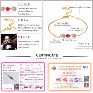 Classic Natural 14K Yellow Gold Plated Gemstone 925 Sterling Silver 5x7mm Teardrop Red <strong>Ruby</strong> Simple <strong>Bracelet</strong> S925 for Women HI037 - Product Image 6