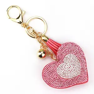 Promotion Leder Kristall Strass Schlüssel bund Quaste Herz Key Chain