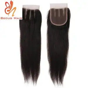 4x4-pelo alineado con cutícula virgen de <span class=keywords><strong>tres</strong></span> partes, cierre frontal de encaje con mechones, tupé natural y recto, cabello humano para mujer - Product Image 1
