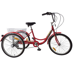 26นิ้วจักรยาน3ล้อผู้ใหญ่สามล้อ/7 Speed กรอบผู้ใหญ่เหยียบสามล้อ/ผู้ใหญ่รถสามล้อไฟฟ้าสีแดง - Product Image 5