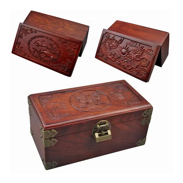 Middle East Feature Engraved Wooden Jewelry Box Flower Pattern gift Wooden Gift Box With Lock