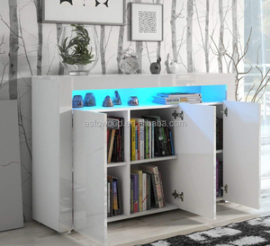 Hiện Đại Lớn Trắng Cao Gloss Sideboard Nội Các Đơn Vị Trắng Cao Bóng Top & Cửa Ra Vào/Trắng Matt Cơ Thể Dẫn Ánh Sáng - Product Image 2