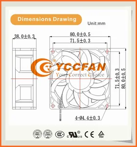 80 مللي متر YDD8038B12 12v العاصمة فرش شاحن سيارات كهربائية برودة ماء IP68 80x80x38 مروحة التبريد