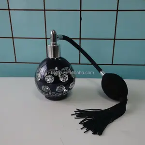 Estilo Vintage redonda de vidrio recargable botella de Perfume de vidrio vacío bulbo negro w/borla del atomizador del aerosol de 2,5 Oz