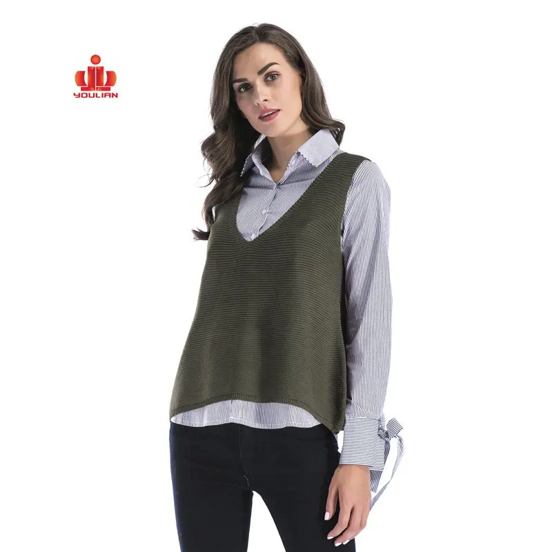 Di alta qualità su ordinazione del commercio all'ingrosso delle donne del cachemire del cotone angora cardigan lungo con scollo a v maglia della maglia senza maniche del maglione