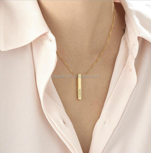 Fashion 925 <strong>Sterling</strong> <strong>Silver</strong> Gold Plated Box Chain Punk Style Zircon Custom Vertical <strong>Bar</strong> Pendant <strong>Necklaces</strong> - Product Image 5