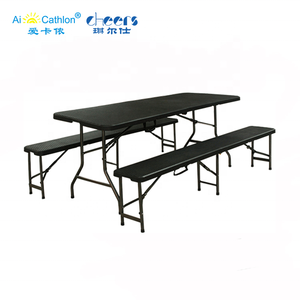 Allsome — banc pliable en rotin plastique noir, meuble de jardin d'extérieur, idéal pour le Camping - Product Image 6