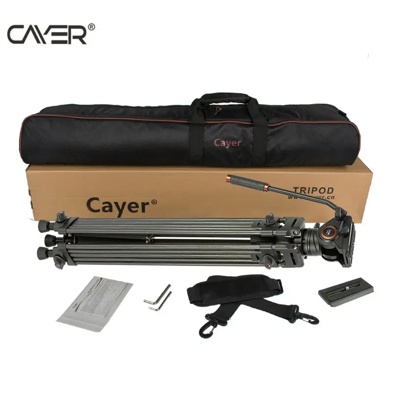 Trépied professionnel Cayer BV25L en fibre de carbone, le plus populaire du modèle, double tubes