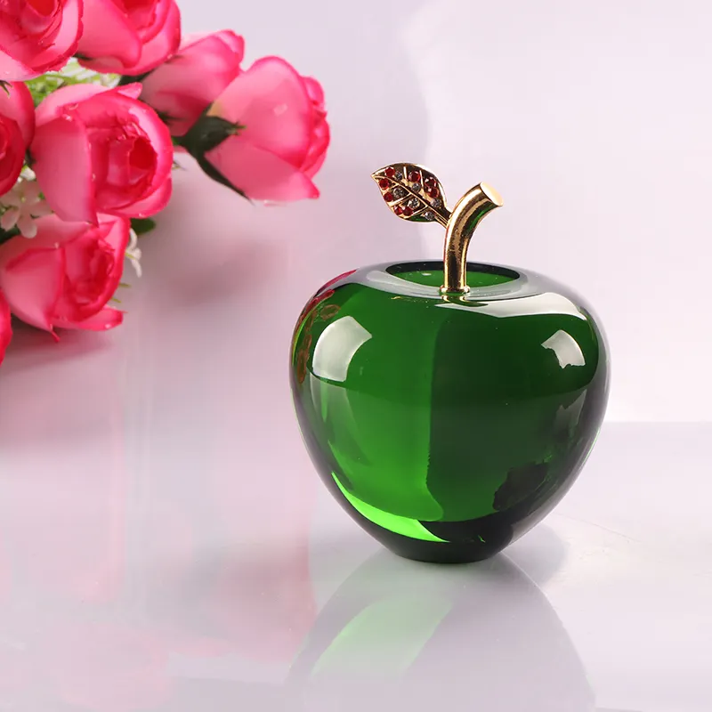 Decorative red /pink /green crystal glass apple quartz apple for christmas