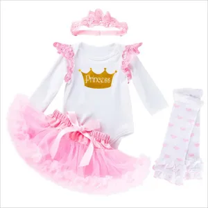 LSF64 새로운 긴 소매 Romper 투투 스커트 아기 여러 가지 빛깔의 Tulles 활 투투 아기 소녀 옷 세트