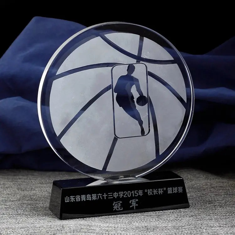 卸売絶妙な装飾税関ビジネスギフトプレーヤースポーツ賞新しいデザインバスケットボールチームチャンピオンシップクリスタルトロフィー