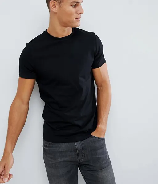 T-shirt à manches courtes et col ras du cou pour homme, 95% coton, élasthanne, Slim Fit, noir, de bonne qualité, vente en gros, 5%