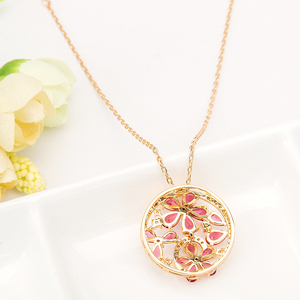 LUOTEEMI-Colgante de circonia cúbica con forma de lágrima para mujer, colgante redondo con flor de rubí bañada en oro y diamante - Product Image 6