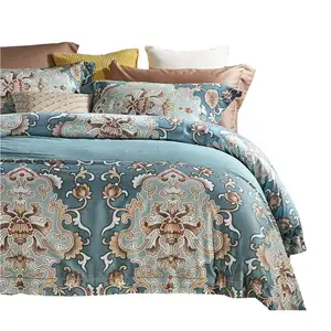 100% cotton 300TC factory price luxury bedding set indian style printed duvet cover set