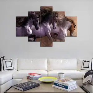 Hot Sale Animal Theme Custom 5 Pieces Canvas Art Print Painting Running Horse In Sunset Design Wall Hanging Art