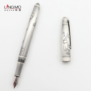 Caneta fonte de prata antiga de luxo lingmo, com logotipo personalizado, caneta de design oem