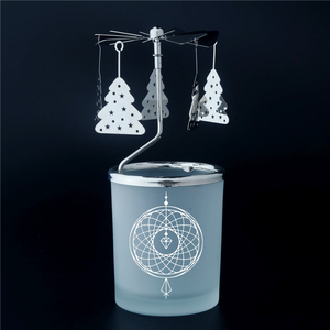 Scandinavian <strong>Style</strong> Carousel <strong>Candle</strong> <strong>Holder</strong> with Christmas <strong>Tree</strong> Spinning in Frosted Glass Home Decoration Gold Metal Fashionable - Product Image 1