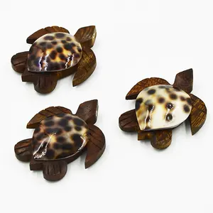 Sea Turtle Refrigerator Magnet, Cowrie Shell Turtle Wooden Magnet, Wood Fridge Magnet