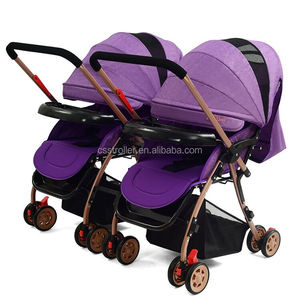 Carrito portátil <span class=keywords><strong>plegable</strong></span> desmontable de charol, carrito de bebé gemelo, cochecito de bebé doble, cochecito de bebé para gemelos, color gris - Product Image 4