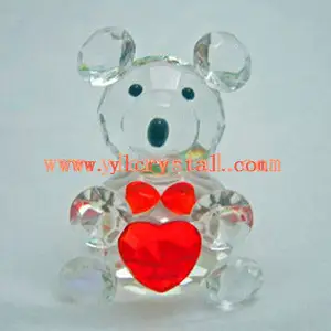 lindo laço vermelho vidro cristal teddy bear figurine para natal favor