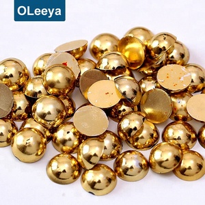 Factory wholesale loose 3-12mm plastic abs aurous half round pearl half cut beads for gold jewelry making and decorating