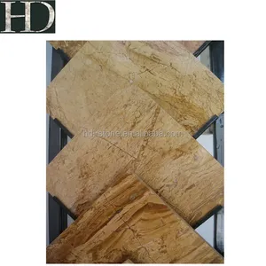 Travertine สีเหลืองขัดเงาจีน,แผ่นหินอ่อนสีทอง,กระเบื้อง Travertine สีเบจสำหรับผนัง