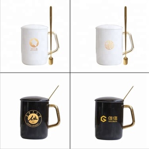 Tasse à poignée en céramique avec cuillère, 400ml, 1 pièce, logo personnalisé, noir, blanc, za, vente en gros - Product Image 4