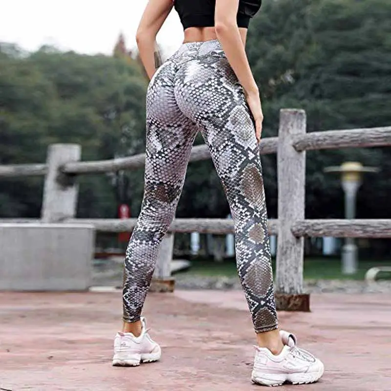2019 serpentina Leggings cintura alta serpentina de Yoga mujeres Yoga pantalones de cuero de malla Leggins