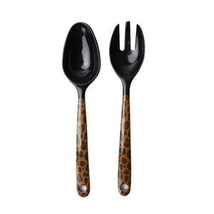 Phụ Kiện Nhà Bếp Hiện Đại OEM Leopard Print Melamine Fork Và Spoon Nhựa Salad Fork Nhựa Fork Spoon Set Với Tay Cầm Dài