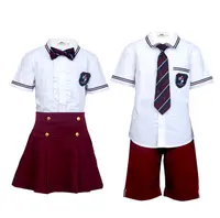 유럽 스타일 고품질 여름 학교 유니폼 국제 폴로 셔츠 스커트 바지 학교 소년 소녀