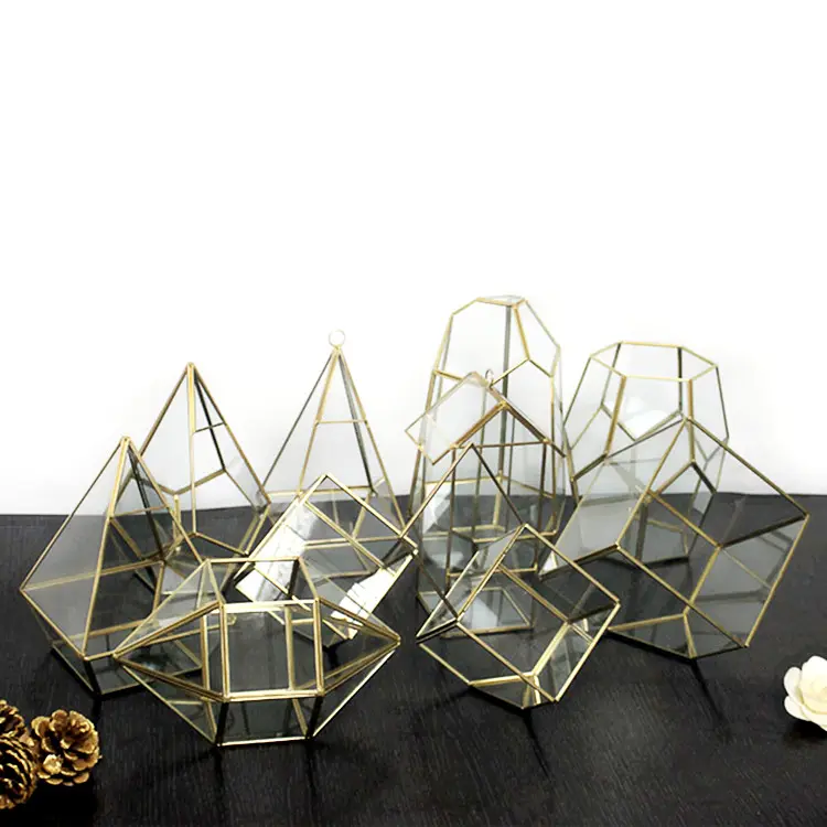 Glass Terrarium Types Handmade Geometric OEM All for Home and Wedding Decoration Art Deco Glass Star Decor Wall Vase Gold,black