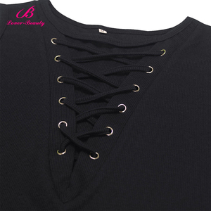 Descuento grande simple negro hombro frío casual diseños mujeres tops blusa larga - Product Image 4
