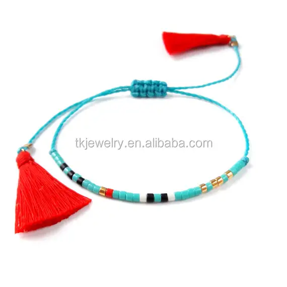 Top Sale Handmade Seed Beads Armband mit Red Tassel Freundschaft Armband