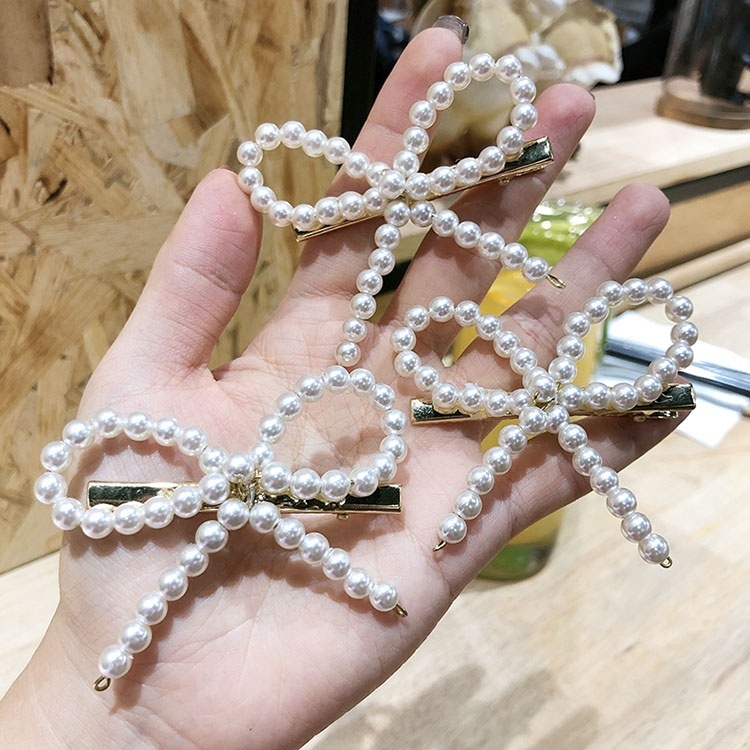 Lovely temperament accessories pearl bow hair clips for girls