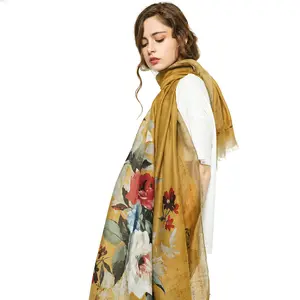 Écharpe en cachemire de soie pour femme et femme, Design personnalisé imprimé, collection hiver 100%