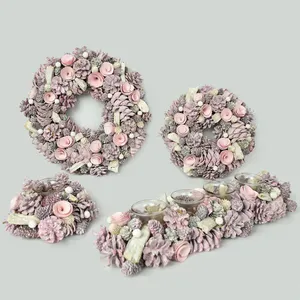 Foam Ring Wreath GY BSCI Handmade Xmas Wholesale Pink Round Wreath Pinecone Foam Decor Christmas Wreath Decoration