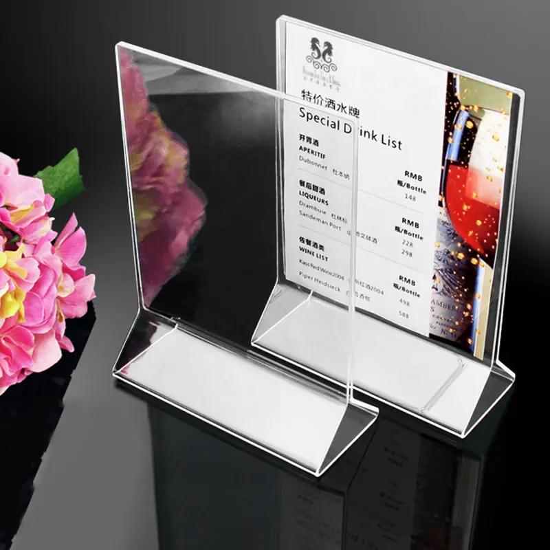 Custom Acrylic Sign Holder 8.5 x 11 Clear Restaurant Menu Stand High quality Table stand wholesale price