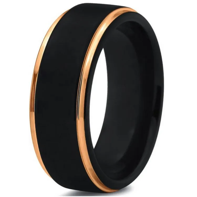 Novo Design Desgaste Diário Anel De Carboneto De Tungstênio anel de casamento dos homens de ouro preto anel de jóias com escovado