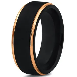 New Design Daily Wear Tungsten Carbide Ring black gold mens wedding ring jewelry with brushed ring