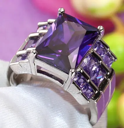 Echt Ring Dark Purple CZ Trouwringen Voor Vrouwen Engagement Band Charmant Gift Anillos Groothandel