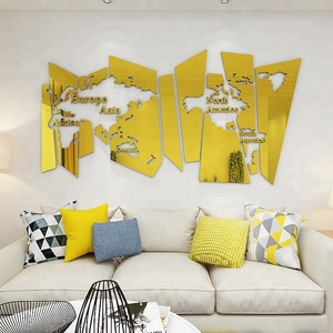 Décoration murale pour bureau ou salon, <span class=keywords><strong>grande</strong></span> carte du monde, autocollant mural en miroir acrylique 3D - Product Image 2