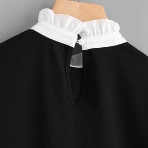 Chemise à col contrasté avec bordure à volants, design de col <span class=keywords><strong>noir</strong></span> <span class=keywords><strong>et</strong></span> <span class=keywords><strong>blanc</strong></span> contrasté, chemise à manches évasées pour femmes - Product Image 5