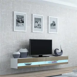 Factory Latest New LED Design TV Floating Wall Mountable Unit High Gloss Fronts Mounted Cabinet TV Stand