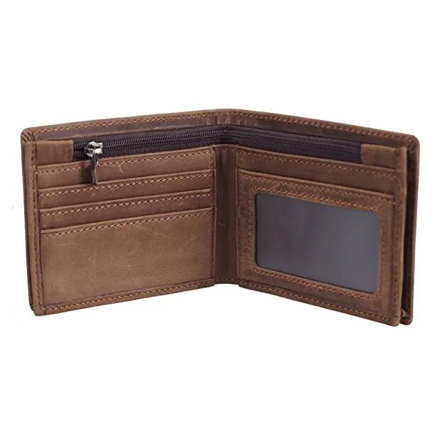 Men's Cowboy Genuine Natural Crazy Horse Leather Bifold Wallet