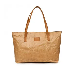 Bán Buôn Thời Trang Kraft Paper Tote Retro Phong Cách Đơn Giản Phụ Nữ Thanh Lịch Tyvek Zipper Bag