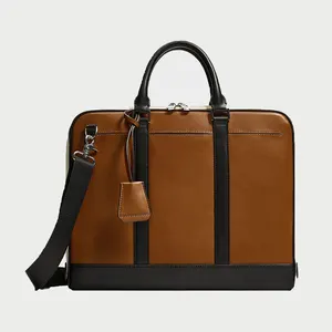 Cowhide cow leather nappa popular men office executive 13 14 15 in inch laptop work crossbody polo tan black men leather bag